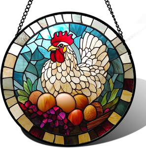 Ornement <span class=keywords><strong>suspendu</strong></span> pour fenêtre en forme de puzzle irrégulier sur le thème du poulet et des œufs, attrape-soleil en acrylique DIY pour la maison et le jardin - Product Image 1