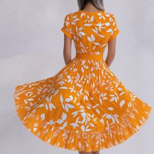 Vestido Midi Escalonado Otoño 2025 - Estampado Botánico y Escote Tipo Resort |   Transición de Temporada en el Núcleo Costero - Product Image 3