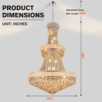 Lustre LED Classique de Luxe en Cristal Doré, Suspension Multi-Niveaux en Forme de Sablier, Lumière Blanche Chaude 3500K, Garantie 3 Ans pour Hôtels