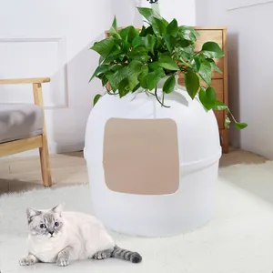 Caja de arena para gatos moderna con filtro de carbono para control de olores, planta falsa y piedras reales, perfecta para caja de arena para gatos grandes