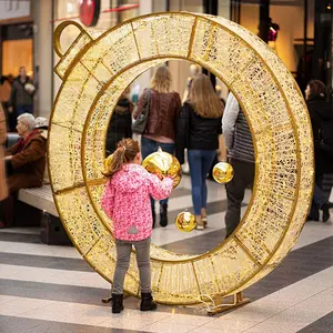 LED 3D Giant Festival Ring Arch Motif Light Outdoor Landscape Decoration Christmas Halloween Easter Displays Shopping Malls