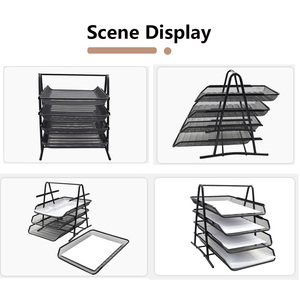 Fournitures scolaires de <span class=keywords><strong>bureau</strong></span> en maille métallique à 3 niveaux, <span class=keywords><strong>plateau</strong></span> de <span class=keywords><strong>bureau</strong></span> noir de format A4 empilable pour documents et lettres - Product Image 5