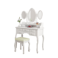 Table de toilette de style shabby chic de haute qualité avec miroir et tabouret, table de maquillage avec rangement, table de chevet