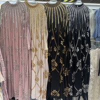 Robe de bal musulmane pour femmes, robe longue à manches longues, col rond, coupe ample, brodée de perles, de strass et de sequins, kaftan abaya
