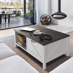 Farmhouse <strong>Furniture</strong> 3 Hidden Storage Compartments <strong>Smart</strong> Coffee Table Wood with Storage - Product Image 1
