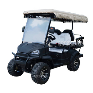 Carrito de golf negro mate de 4 plazas con ruedas de aleación plateadas, parabrisas plegable, para transporte diario en ranchos, villas y turismo. - Product Image 2