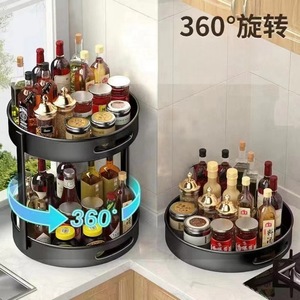 ชั้นวางเครื่องเทศหมุนได้ 360 องศา อุปกรณ์จัดเก็บในครัวอเนกประสงค์แบบสองชั้นสำหรับขวดเครื่องปรุงและเครื่องปรุงรส - Product Image 3