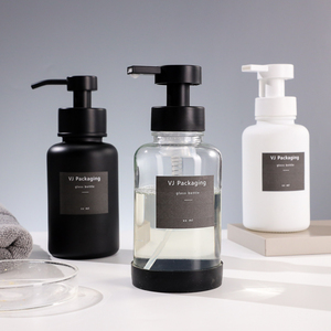 Großhandel Duschgel Lotion Shampoo Glasflasche 250ML 300ML 400ML Leere Glasflasche mit Metall-Schaumkopf - Product Image 4