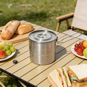 Marmite de camping en acier inoxydable avec couvercle et poignée pliable pour la cuisine en plein air - Product Image 2