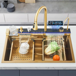 Évier de cuisine en acier inoxydable doré de luxe, nouvel évier de cuisine moderne à affichage numérique, évier de cuisine intelligent à cuve unique - Product Image 1