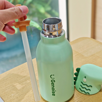 Bouteille d'eau portable en acier inoxydable 316 à isolation sous vide, avec paille et motif tête d'animal de dessin animé mignon, pour la rentrée scolaire et le sport des enfants