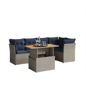 Set di divani da giardino in polyrattan grigio da 5 pezzi con cuscini, mobili da giardino, posti a sedere all'aperto - Product Image 1