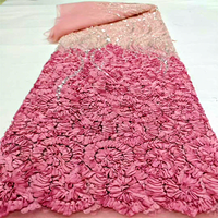 Tissu en mousseline 3D avec fleurs, tissu de mode, broderie de tube à perles à bulles résistantes, robe de mariée, robe de soirée, tissu de broderie