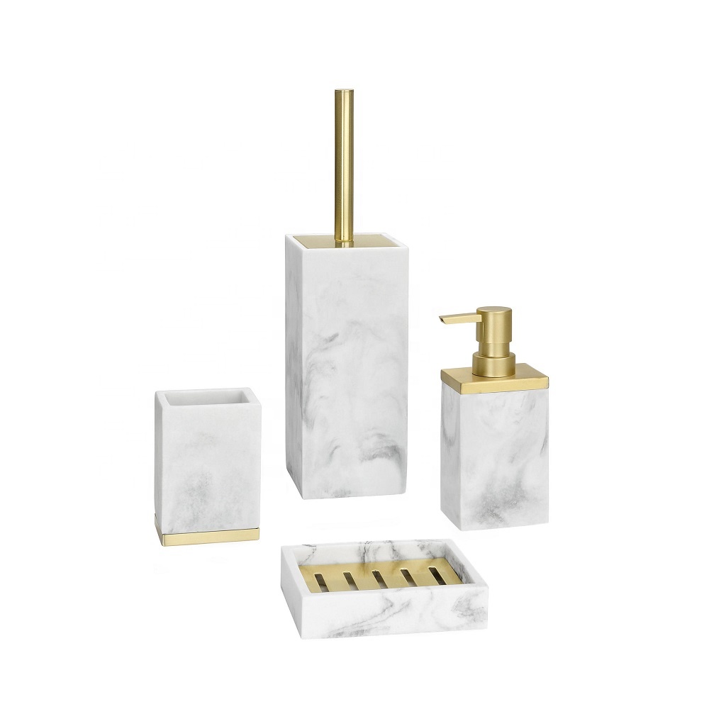 Bathroom Toiletry Sets Poly Resin White Marble Finished Bath Accessories Set
