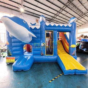 Castillo inflable comercial para niños, combo de brincolín inflable con tobogán, diseño de delfín. - Product Image 1