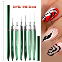 Lot de 6 pinceaux de nail art à manche métallique vert pour la décoration de ongles, stylo de dessin à rayures fines, outils de manucure pour vernis gel UV