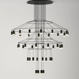 Lámpara colgante geométrica negra de forma alargada con base para bombilla LED E27 para iluminación de techo en villas, lofts y escaleras. - Product Image 2