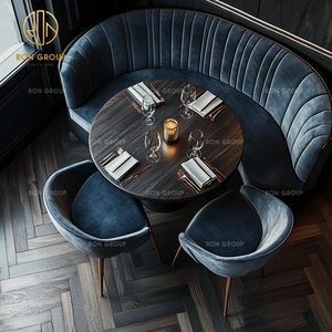 Silla de mesa de madera redonda comercial de diseño moderno, cafetería, tienda de té, terciopelo negro, sofá medio redondo, asientos, juegos de cabina de restaurante - Product Image 4