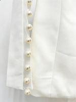 Ocstrade Automne 2026 Vêtements tendance pour femmes Blazer orné de perles blanches Pantalon évasé Ensemble deux pièces Tenue de bureau formelle