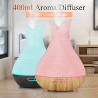 Diffuseur d'arômes et humidificateur en forme de fleur à effet craquelé irisé, neuf, directement de l'usine, capacité de 400 ml, fonction minuterie, silencieux