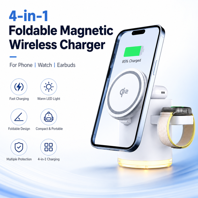HYTO New Generation 3 in 1 Magnetic Wireless Charging Station Compact Fast Charging Station for iPhone 12-17,iWatch Samsung