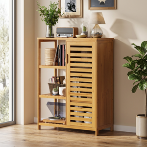 Étagère de rangement portable multifonctionnelle moderne à double niveau en bambou de qualité supérieure, non pliable, 66x87x33cm - Product Image 3