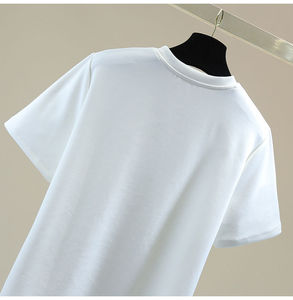 Camiseta de manga corta con borlas y flores para mujer, top elástico de cuello redondo, holgado y de ocio, a la moda. - Product Image 5