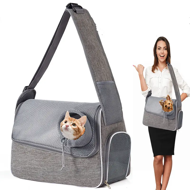 Sac de transport pour chat et petits chiens léger sac à bandoulière pour animaux de compagnie sac de voyage respirant en velours côtelé lavable pour Chihuahua