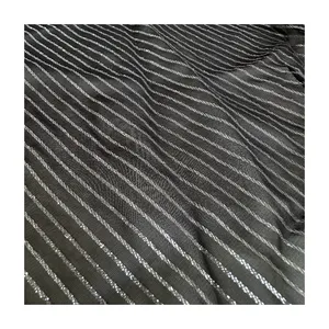 Best Quality Luxury Woven 89% Viscose 11% Metallic 72gsm Breathable Soft Horizontal Stripes Lurex 1/1 Dobby Fabric For Clothes