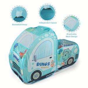 Tienda de Campaña de Poliéster Resistente con Diseño de Malla Transpirable, Tienda de Juegos Infantil con Diseño de Dinosaurio Azul y Aro de Baloncesto - Product Image 2