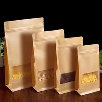 Op maat gemaakte vochtbestendige kraftpapieren zak met ritssluiting, food grade, voor noten, snacks, gedroogd fruit, verpakking, platte bodem, papieren zak voor voedsel