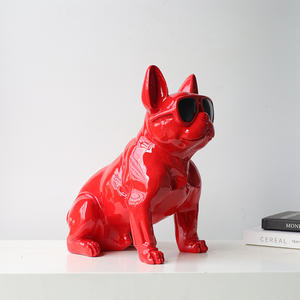 Polyresin Decoratief Hondenbeeld Met Bril Kunstmatige Stijl Huis Kerstdecoratie - Product Image 1