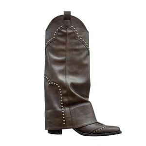 2023 été bout pointu goujons cowgirl bottines mollet plus large dames bottes d'équitation - Product Image 1