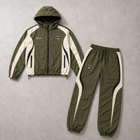 Survêtement décontracté bicolore vert olive pour homme, coupe-vent, avec capuche et fermeture éclair intégrale, respirant, pour l'entraînement et le jogging, toutes saisons