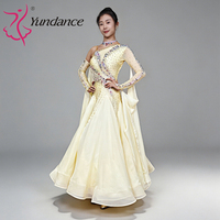Robe de concours de danse de salon Yundance B-26068, jaune clair, en mousseline de soie, costume standard international pour filles, tenue de scène