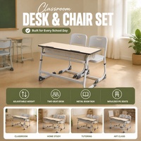 Ensemble de bureau et chaise d'école réglables en hauteur, deux places, chaise et bureau d'élève avec boîte à livres en métal, MDF 20 mm, mobilier de classe