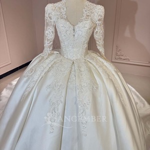 Dw0190 Vestido de Novia de Alta Gama con Escote en V Profundo, Satén, Tul y Encaje, Romántico, Digno y Delicado, Jancemebr - Product Image 1