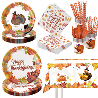 Assiettes en papier imprimées populaires pour l'automne, ensemble de vaisselle pour dîner en famille, fêtes et événements de Thanksgiving