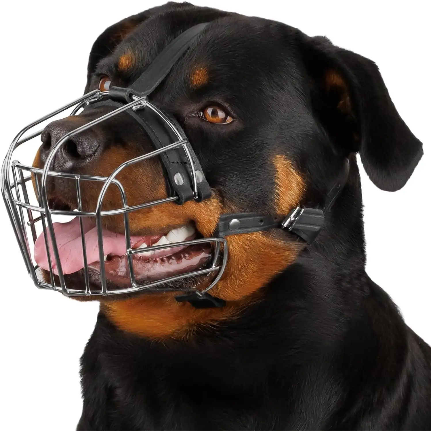 High Quality Adjustable Leather Straps Dog Muzzle Wire Basket For Large Dog