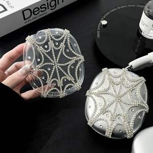 Funda de lujo para auriculares <span class=keywords><strong>AirPods</strong></span> <span class=keywords><strong>Max</strong></span>, funda ultraprotectora con forma de telaraña y diamantes de imitación brillantes con incrustaciones de gemas brillantes - Product Image 4
