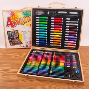 Set <span class=keywords><strong>di</strong></span> Pennelli in Scatola <span class=keywords><strong>di</strong></span> Legno per Bambini, Confezione Regalo per la Nuova Stagione Scolastica con Pennarelli ad Acqua, Pastelli e Pennelli per Pittura a Olio - Product Image 1