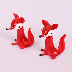 Red Blown Glass <strong>Fox</strong> Statue <strong>Figurine</strong> Miniature Animal Art Sculpture for Home Table Decor or Gifts Technique Lampworking - Product Image 1