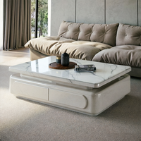 Ensemble table basse et meuble TV moderne et contemporain, durable, avec rangement, plateau en pierre frittée et structure en bois pour salon