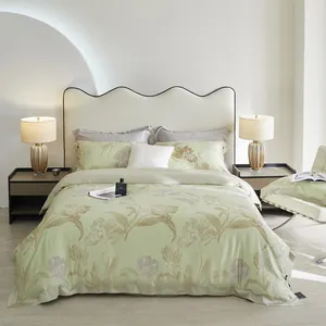 Federa di lusso verde in fibra di lyocell federa king size con stampa floreale copripiumino rosa set di biancheria da letto per la casa in tessuto fornitore