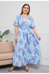 Vestido de Gasa de Manga Corta con Estampado Geométrico Elegante, Talla Grande, para Mujeres de hasta 90 kg, Estilo Americano, Novedad - Product Image 6