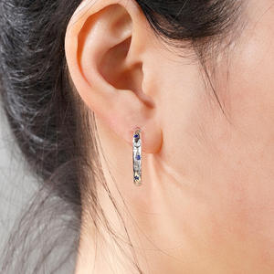 White Gold <b>Hoop</b> <b>Earrings</b> With Sapphire Star Moon Design Claw Setting For Women Romantic <b>Fashion</b> Jewelry - Product Image 4