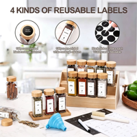 Ensemble d'Épices : 12 Bocaux Carrés en Verre avec Couvercles en Bois, Micro-ondables, Anti-Humidité, Bouteilles à Épices de 4 oz, Cadeau de Graduation pour la Cuisine