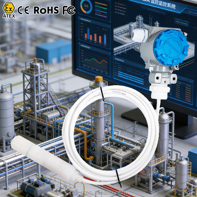 Rs485 Wireless Water tank Water Level Sensor with Light Column Meter 4-20ma Modbus Ptfe Corrosion-proof Submersible Level Meter