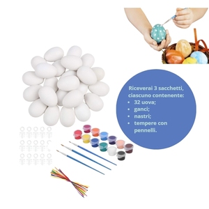 Set di Uova di Pasqua da Decorare, 96 Uova Bianche in Plastica con Ganci, Nastri, Pittura Tempera e 3 Pennelli per Decorazioni Pasquali - Product Image 2