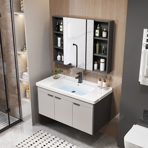 Mueble de baño de aluminio con lavabo integrado de cerámica, lavabo sanitario de pizarra. - Product Image 6